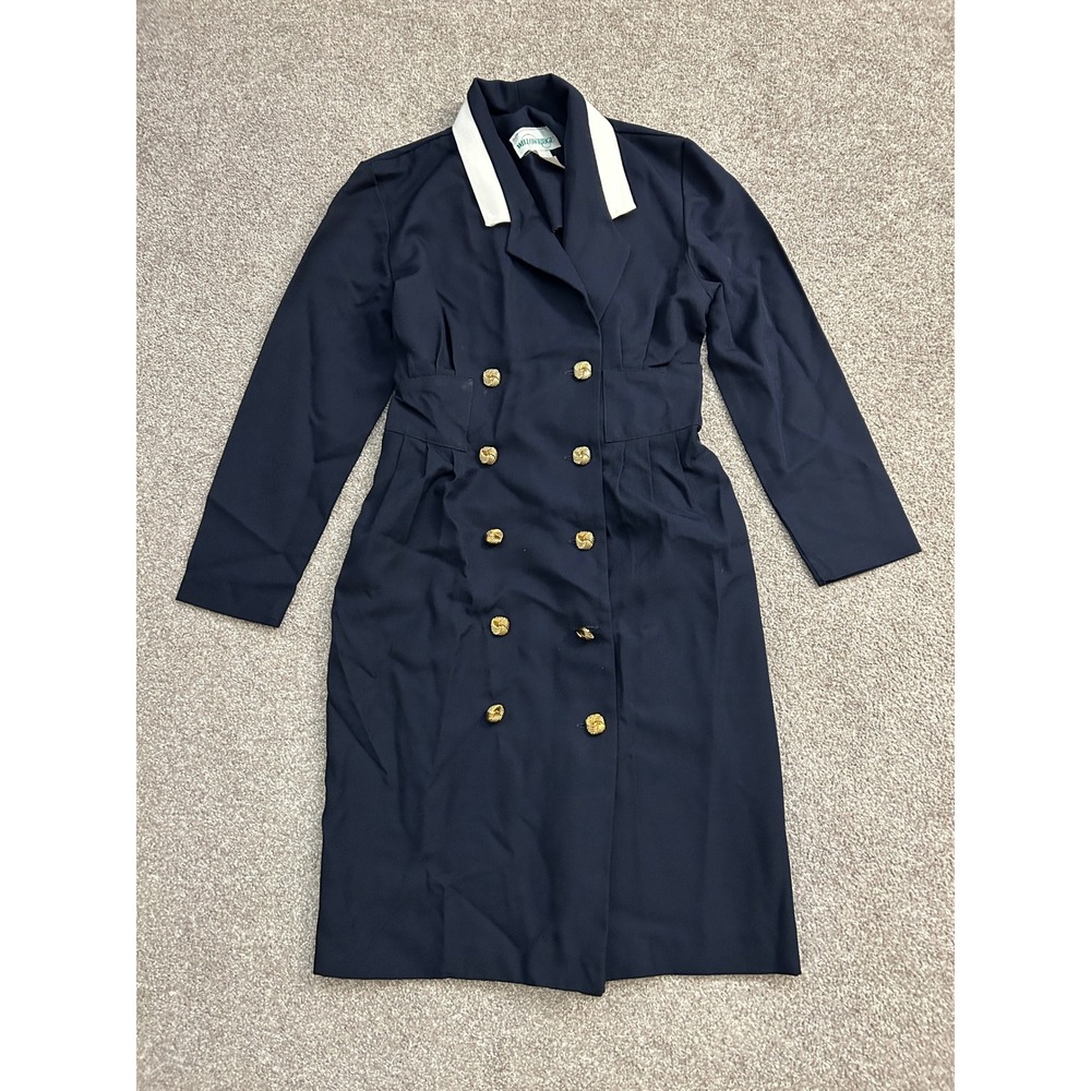 90s VTG Willowridge Coat Dress Womens 4P Navy Blue Excellent Vintage Gold Button